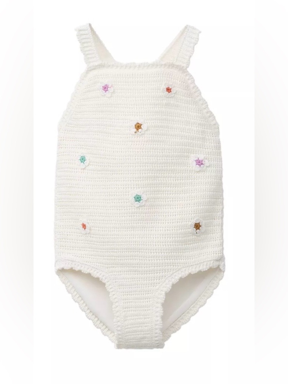 Zara White Crochet One-Piece with Multicolor Floral Accents, Size 4